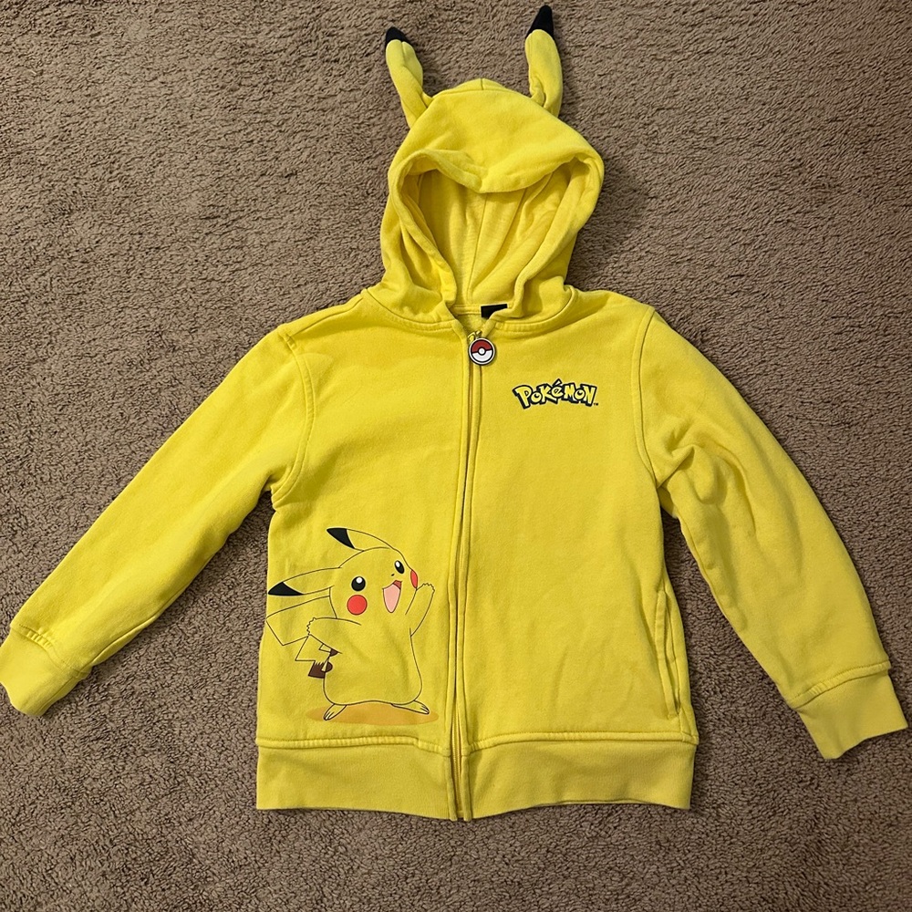 Pokemon Pikachu Full Zip Hoodie Jacket W/Ears Youth Size Small Yellow
